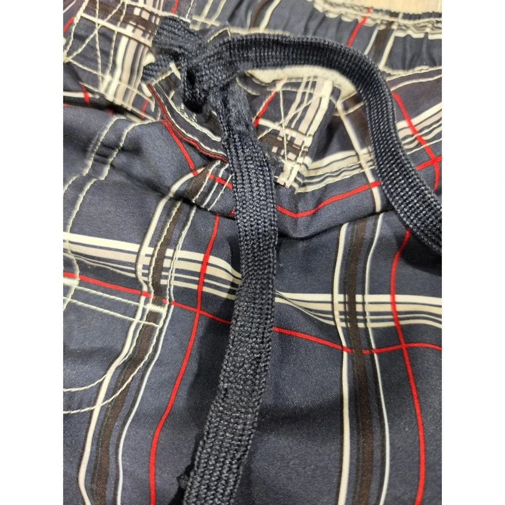 OP Ocean Pacific Mens Plaid Swim Trunks‎ Navy Blue Cargo Board Shorts L 36-38